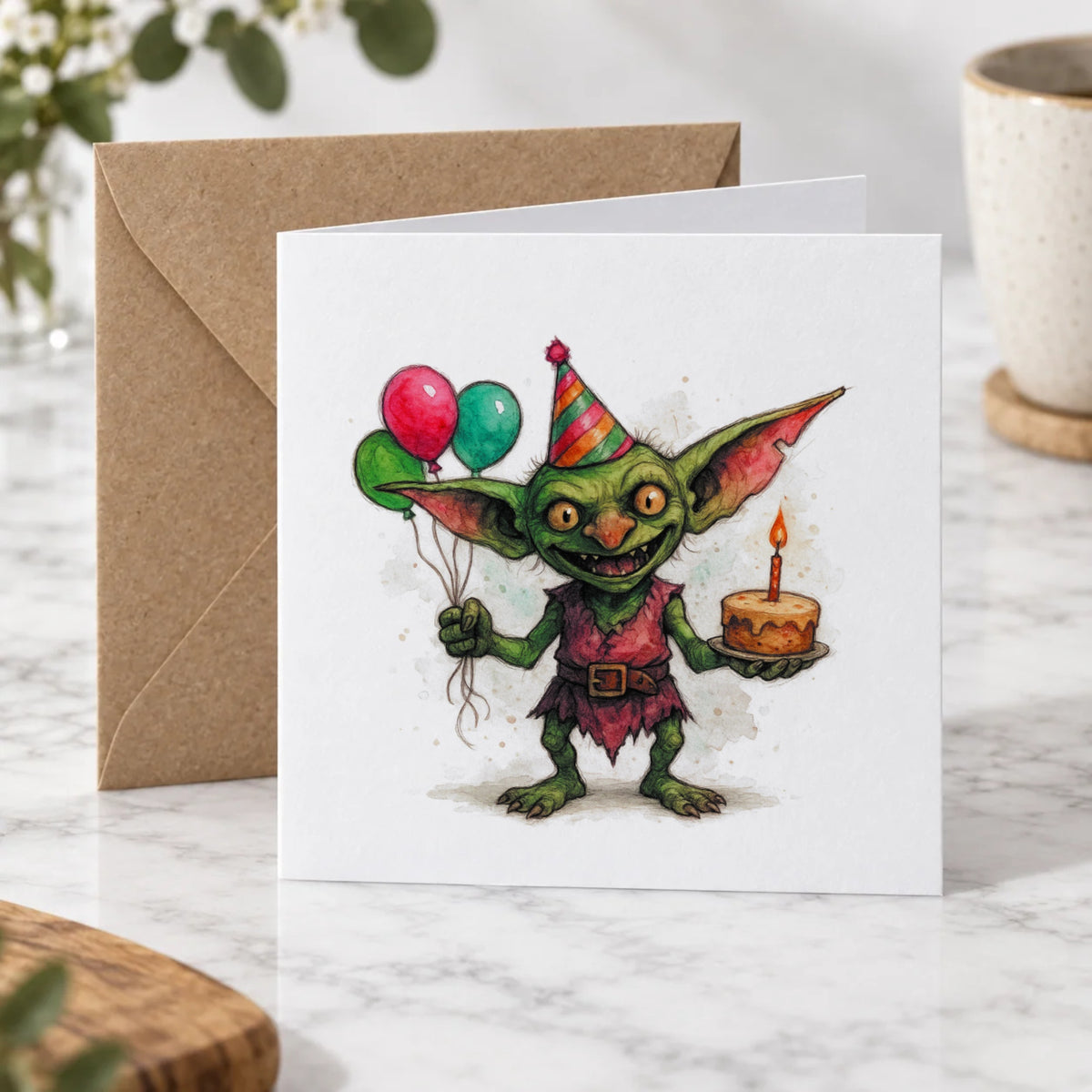 Mischievous Goblin Greeting Card – Hero