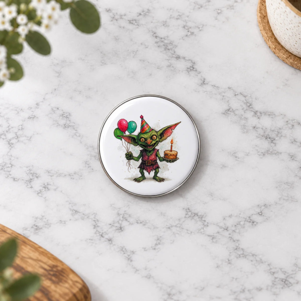 Mischievous Goblin Greeting Card – Badge Small