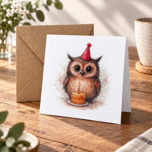 Owl Greeting Card – Warm Wood