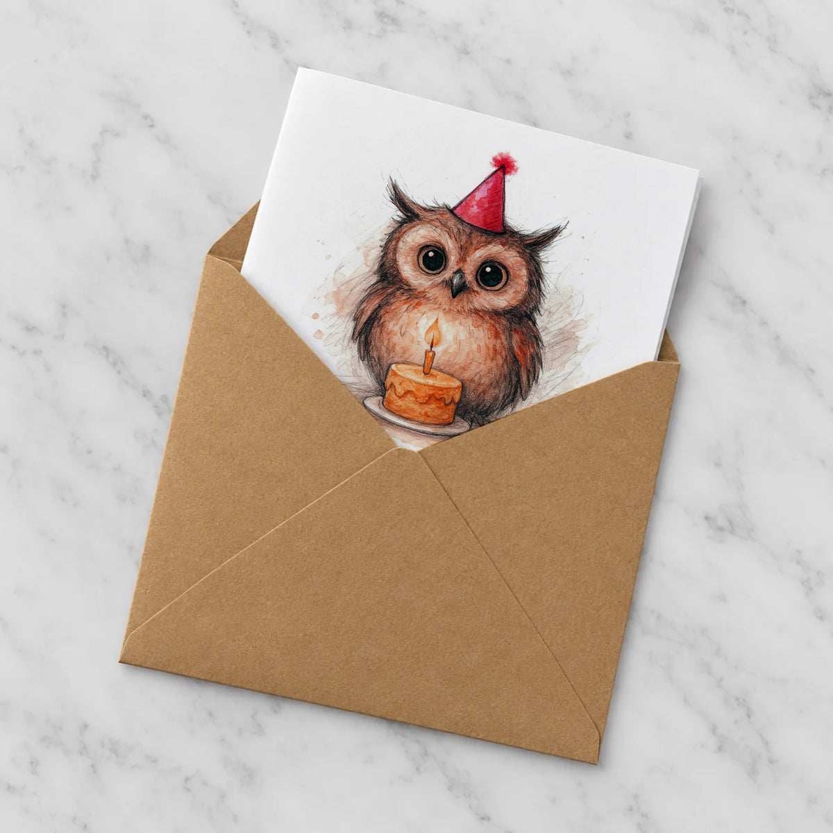 Owl Greeting Card – Half in Envelope