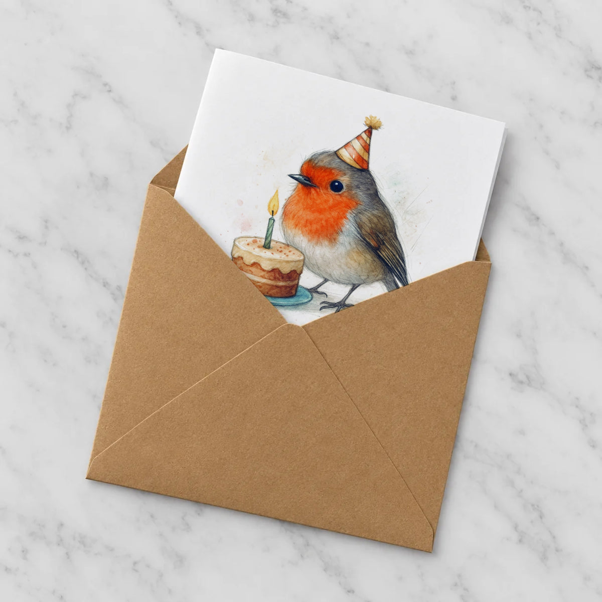 Robin Greeting Card – Half in Envelope