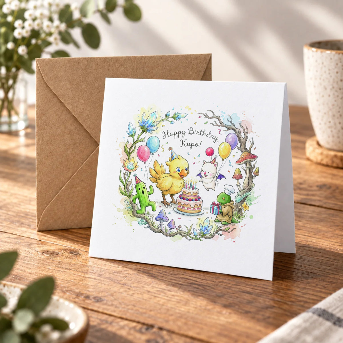 Fantasy Party Greeting Card – Warm Wood