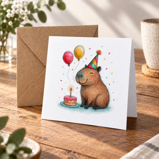 Capybara Greeting Card – Warm Wood