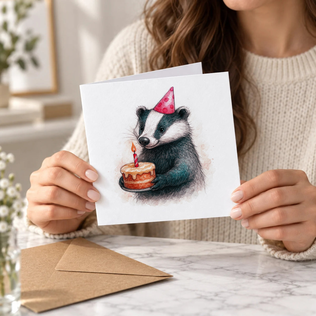 Badger Greeting Card – Held Card