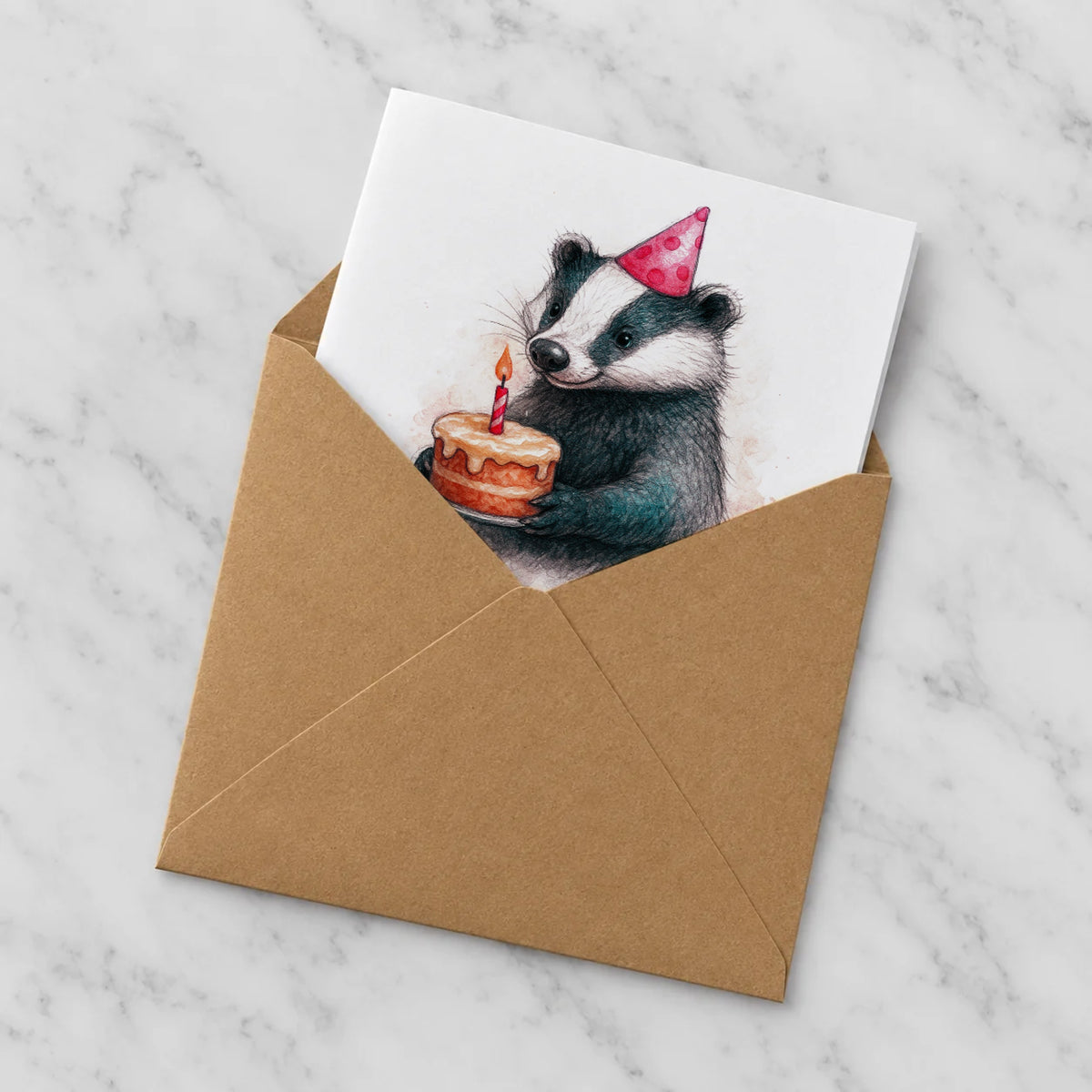 Badger Greeting Card – Half in Envelope