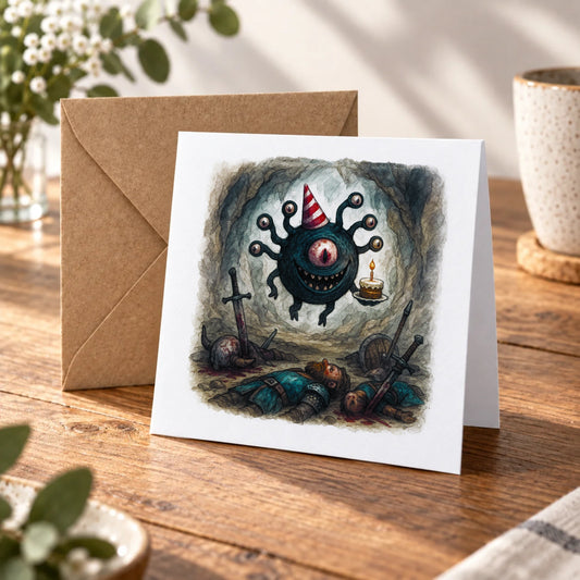 Eye Monster Greeting Card – Warm Wood
