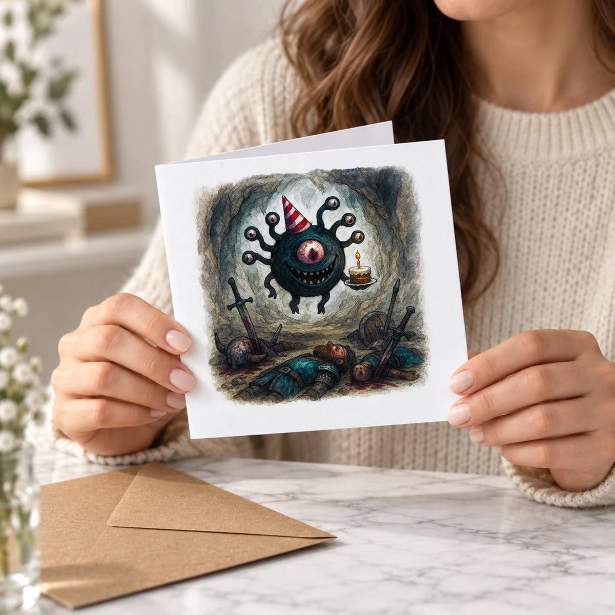 Eye Monster Greeting Card – Held Card