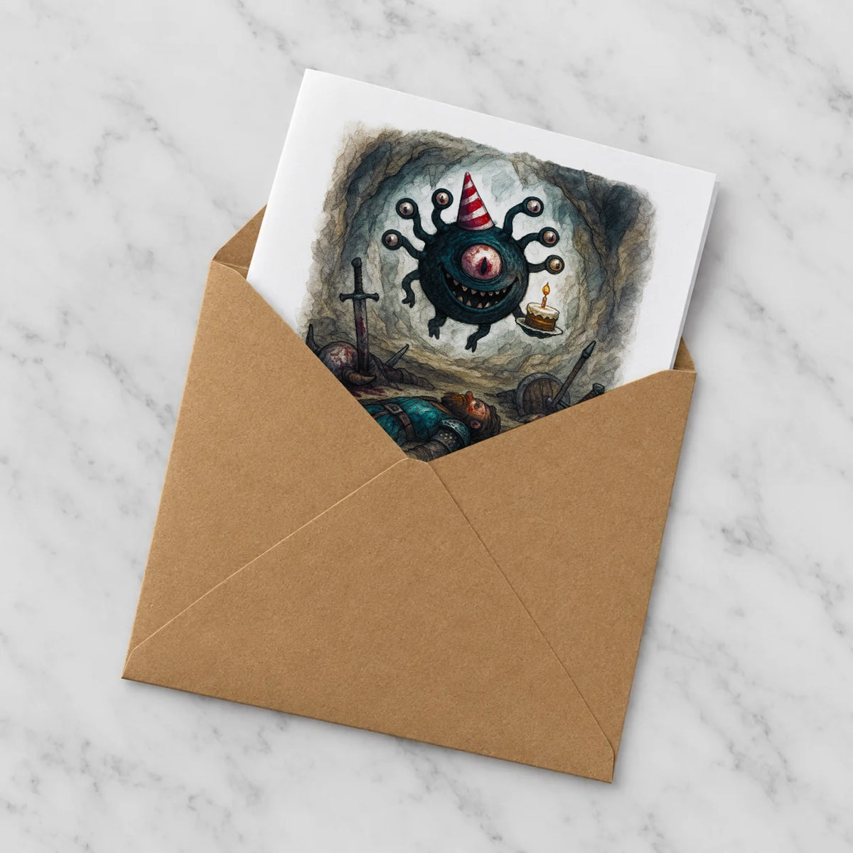 Eye Monster Greeting Card – Half in Envelope
