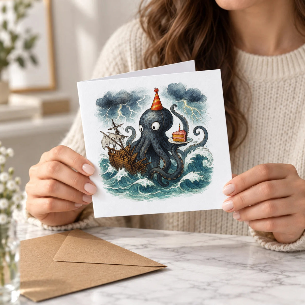 Kraken Ship Greeting Card – Held Card