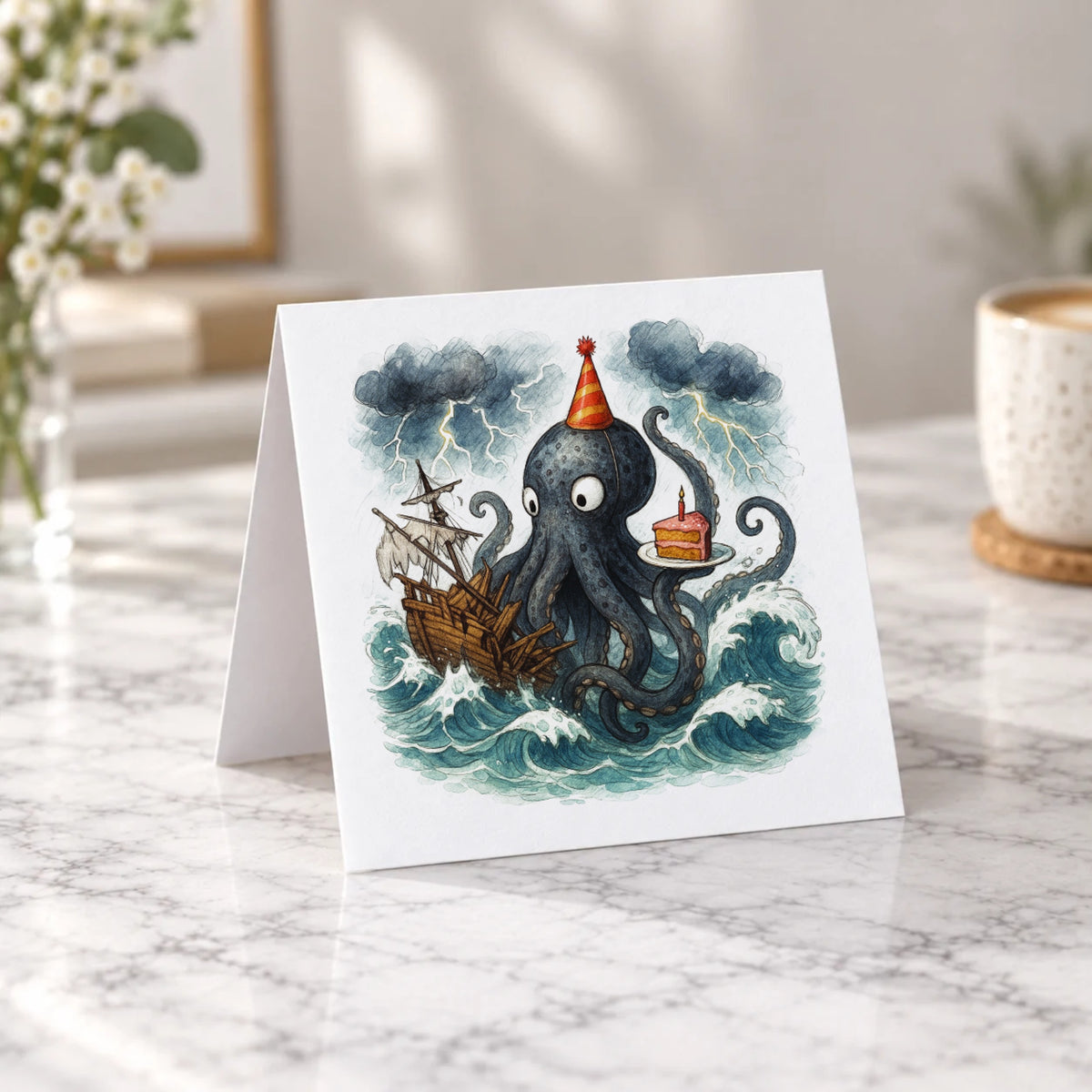 Kraken Ship Greeting Card – Tent Fold