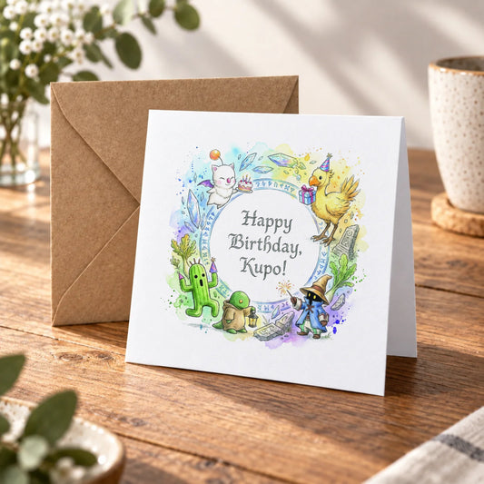 Fantasy Party Greeting Card – Warm Wood