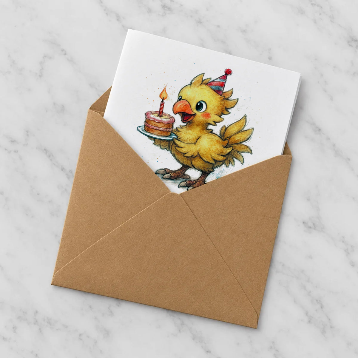 Fantasy Bird Greeting Card – Half in Envelope