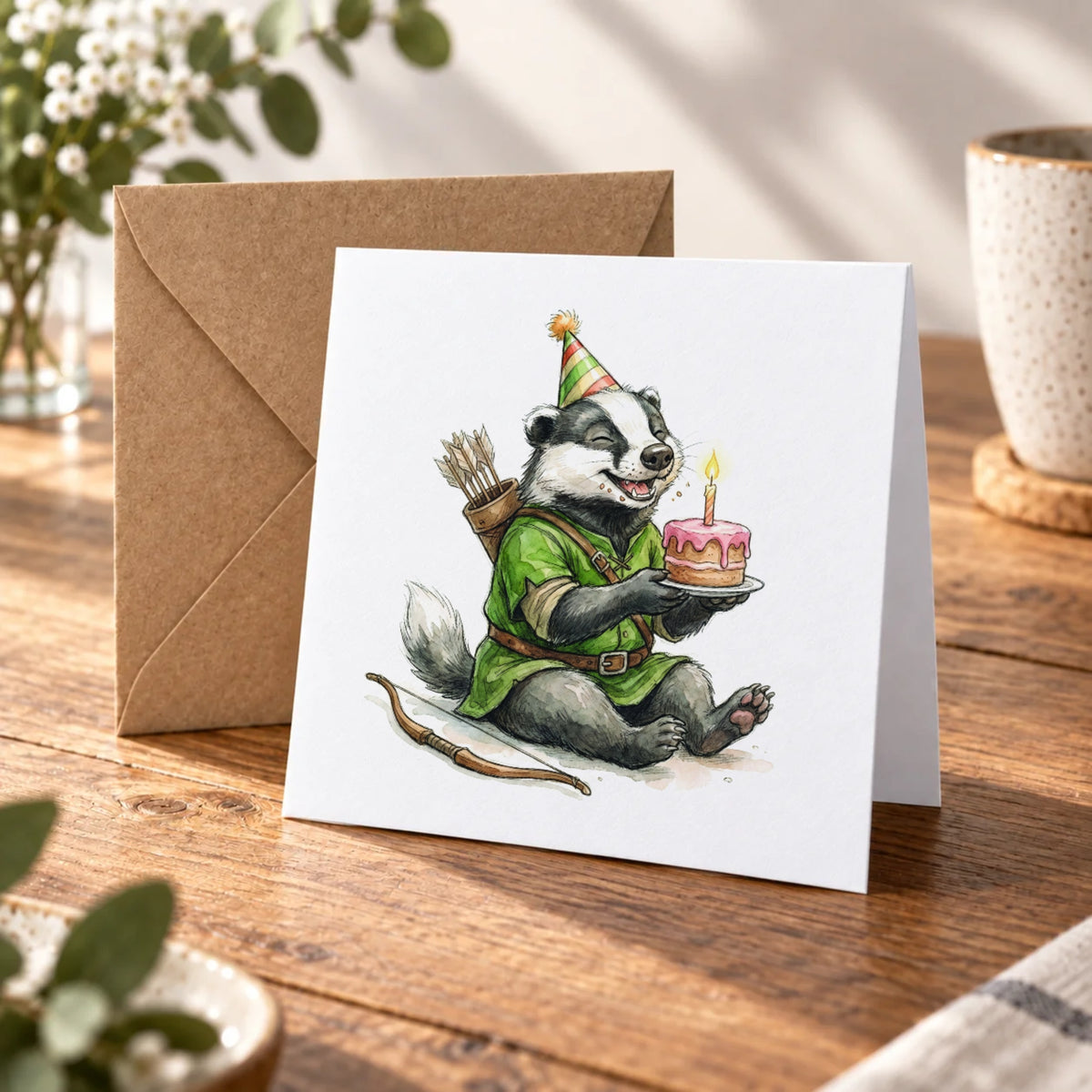 Archer Badger Greeting Card – Warm Wood
