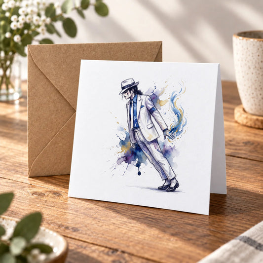 80s Pop Dancer Watercolour Greeting Card – Warm Wood