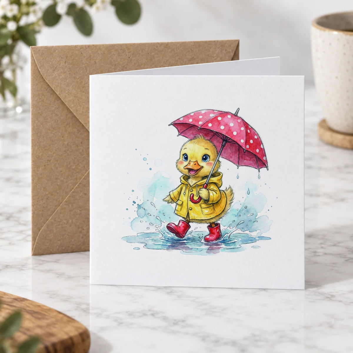 Raincoat Duckling Greeting Card – Hero