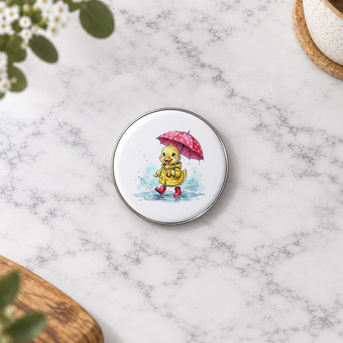 Raincoat Duckling Greeting Card – Badge Small