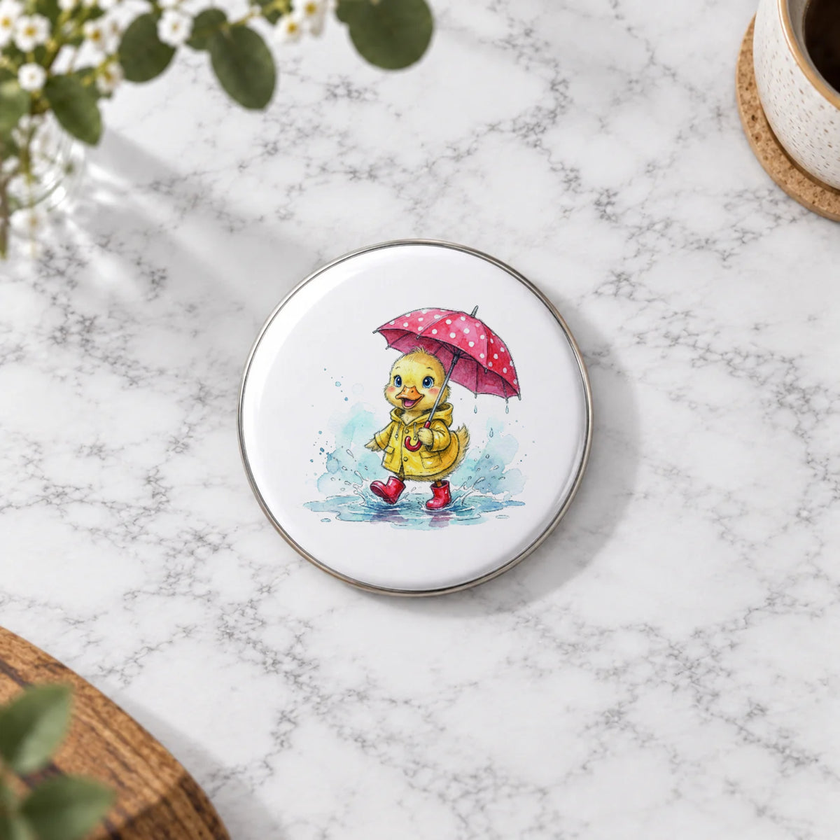 Raincoat Duckling Greeting Card – Badge Large