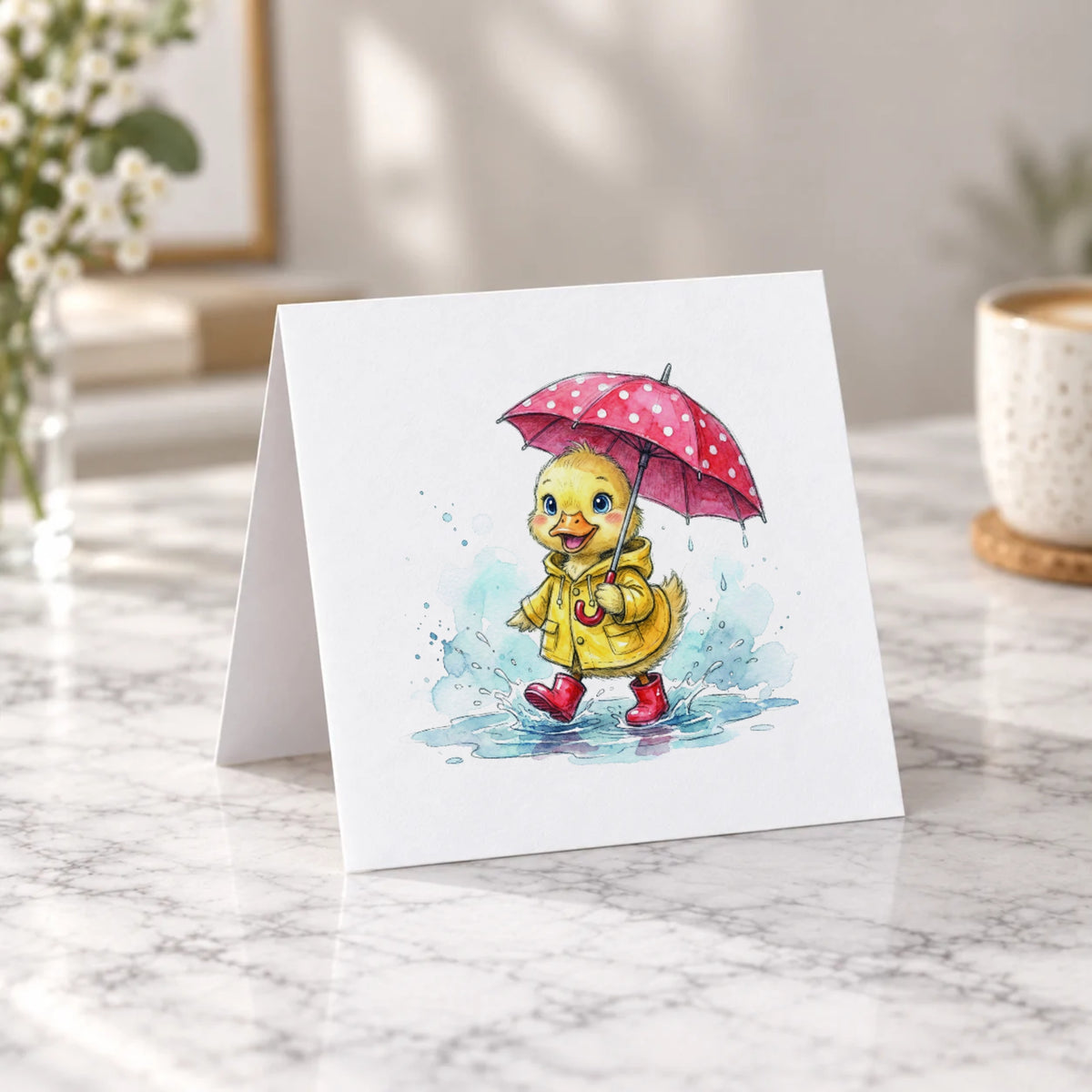 Raincoat Duckling Greeting Card – Tent Fold