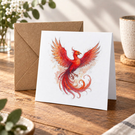 Phoenix Greeting Card – Warm Wood