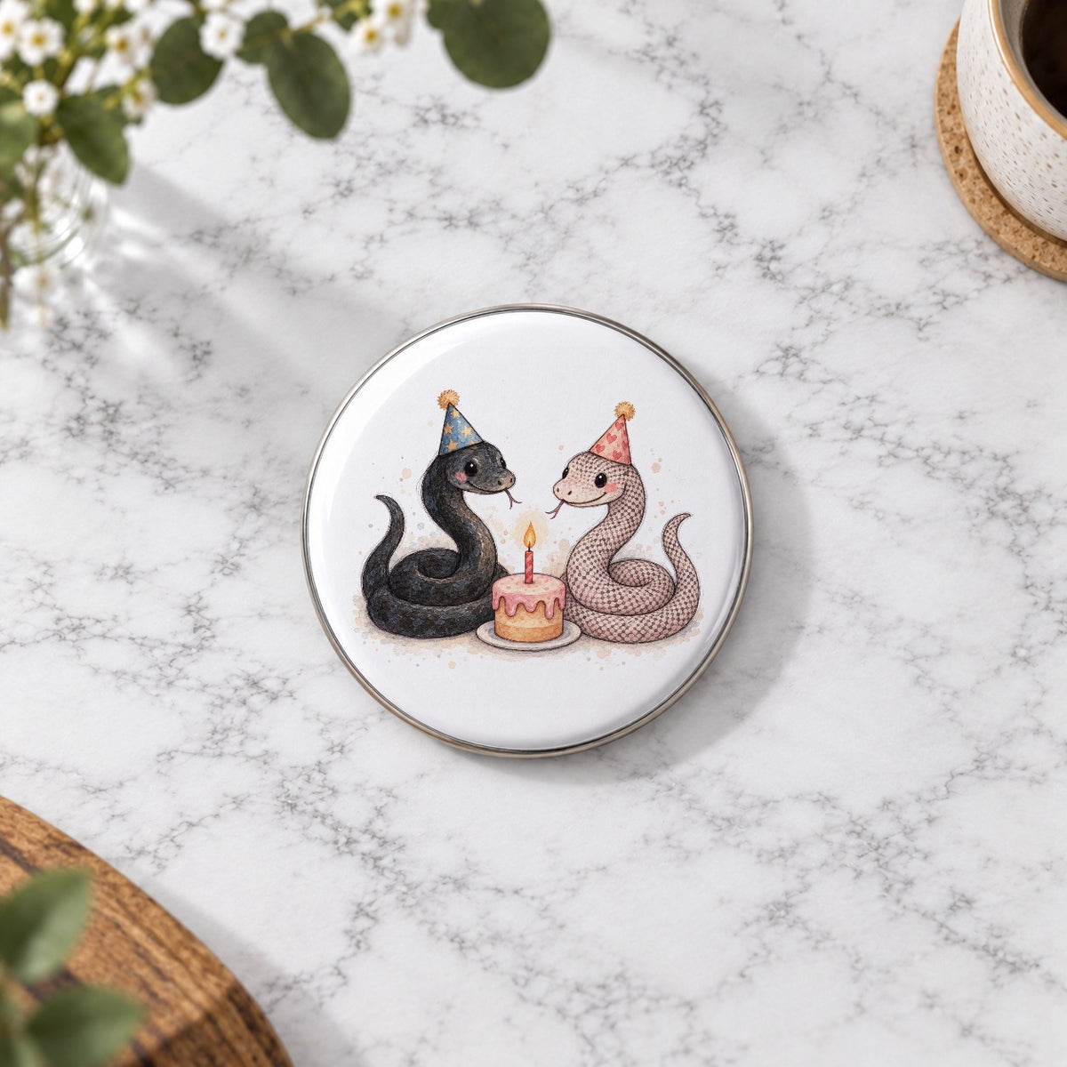 Snake Pair Birthday Card with matching large badge