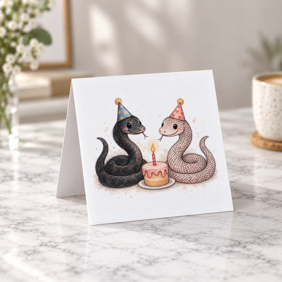 Snake Pair Birthday Card tent-fold presentation