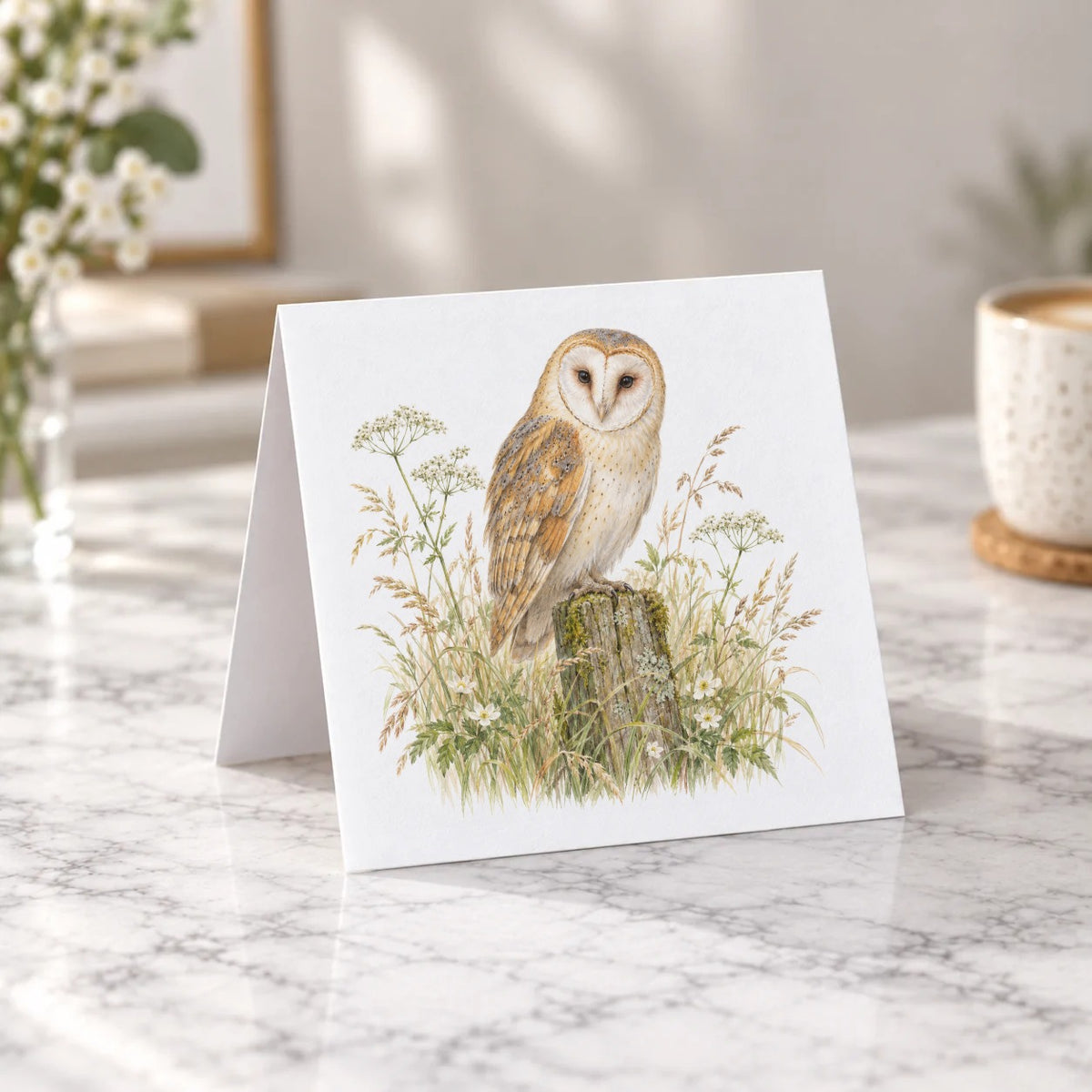 Barn Owl Among Meadow Wildflowers Greeting Card – Tent Fold