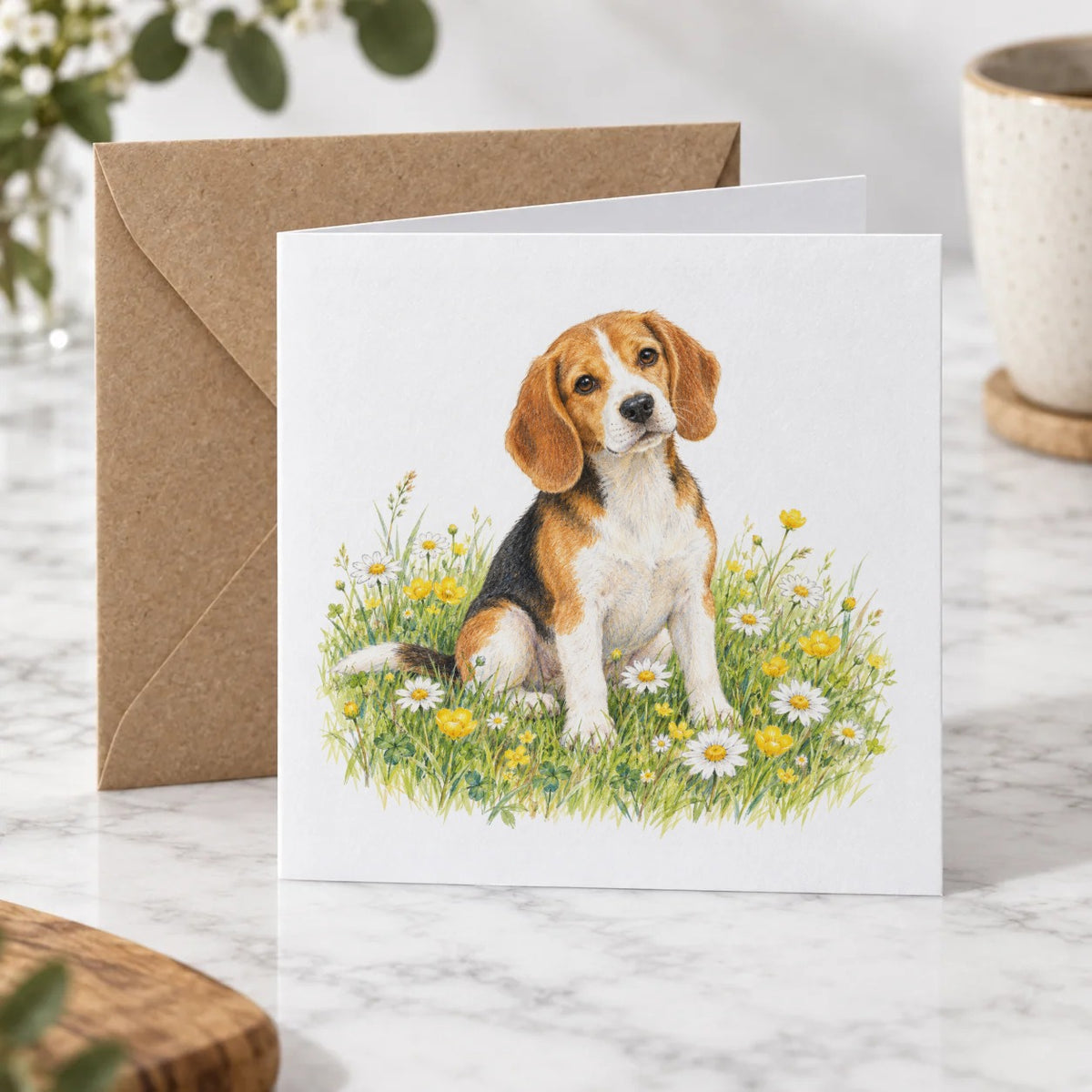 Beagle in a Wildflower Meadow Greeting Card – Hero
