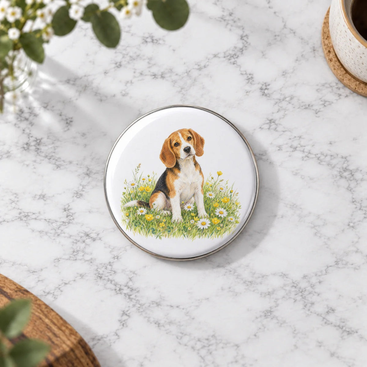 Beagle in a Wildflower Meadow Greeting Card – Large Badge