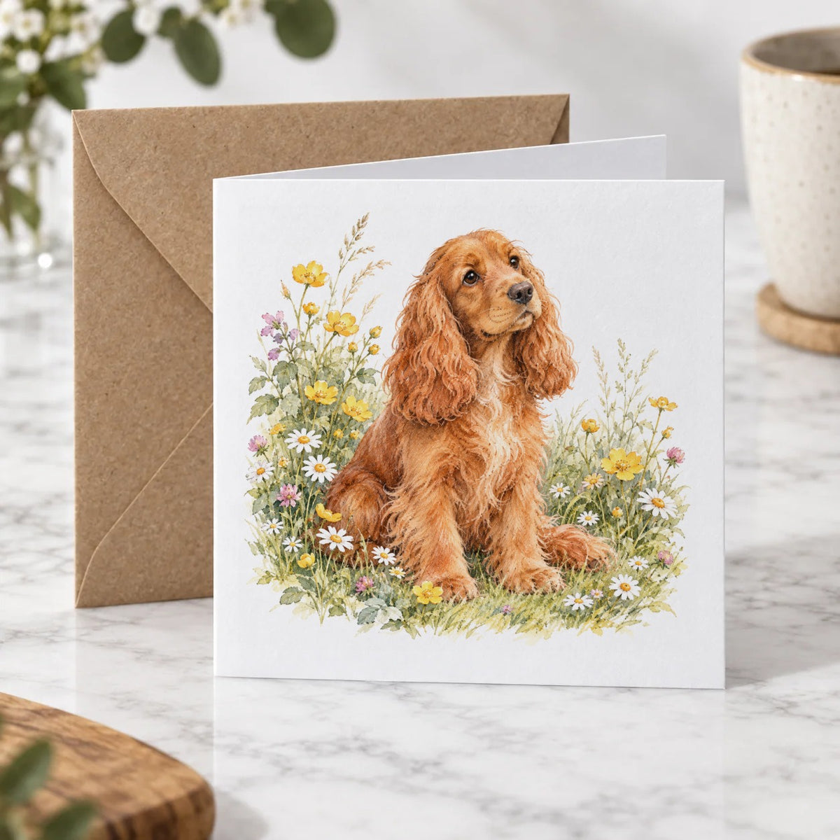 Cocker Spaniel in Wildflowers Greeting Card – Hero