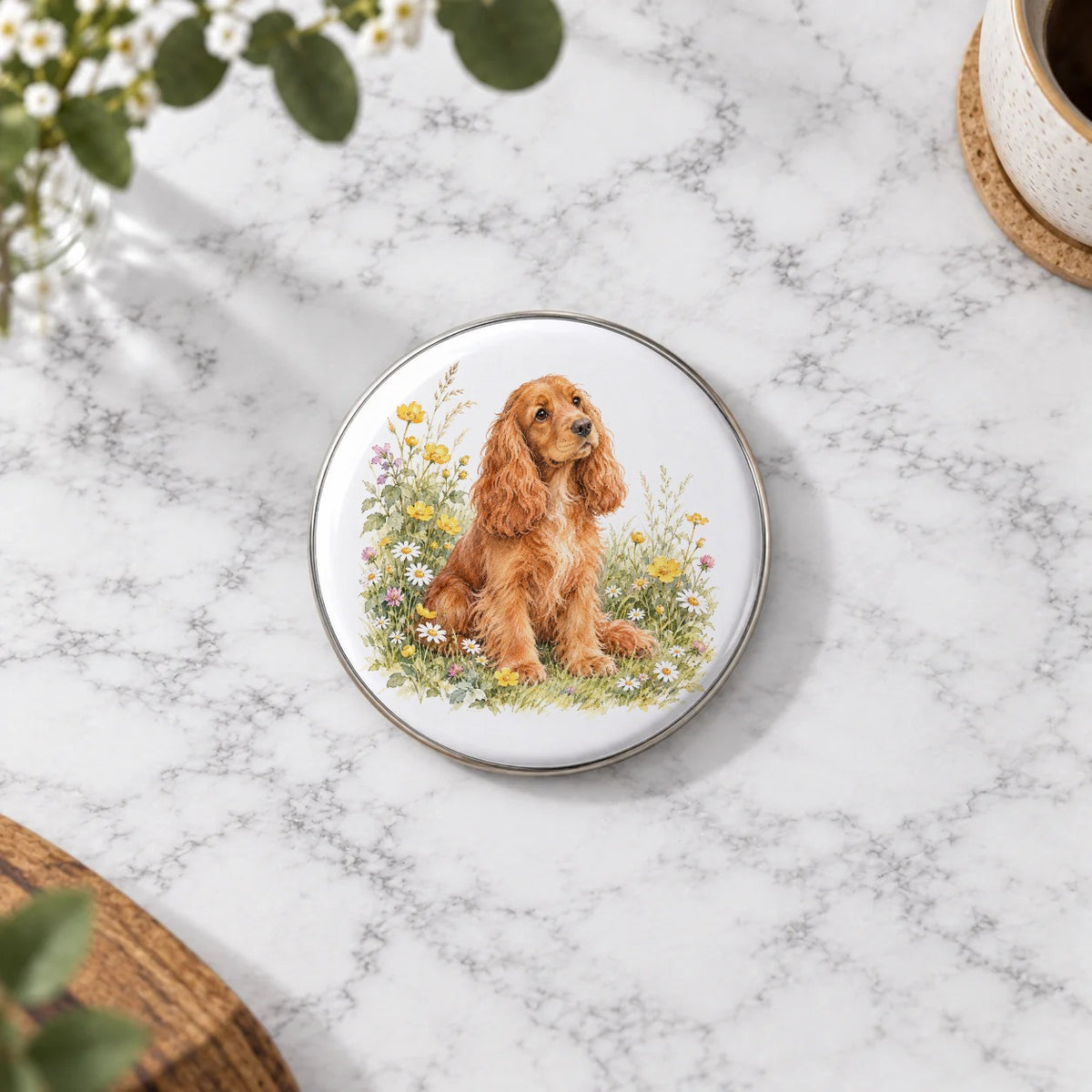 Cocker Spaniel in Wildflowers Greeting Card – Large Badge