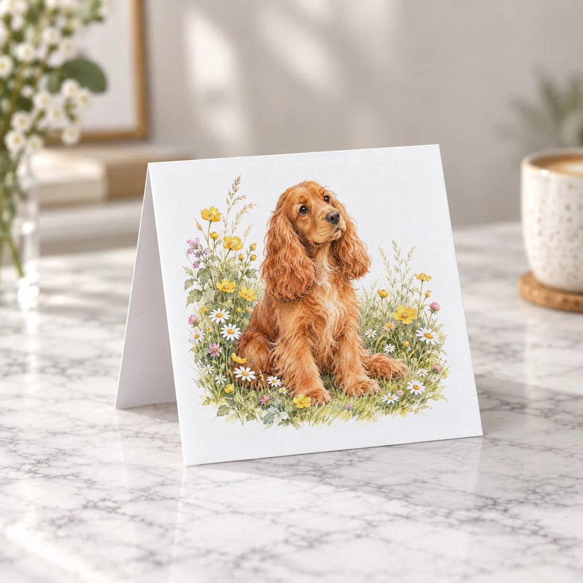 Cocker Spaniel in Wildflowers Greeting Card – Tent Fold
