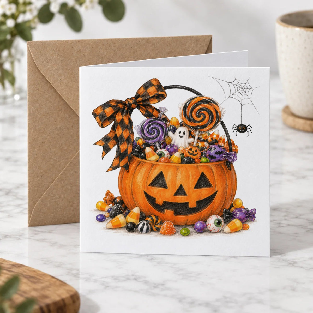 Dark Halloween - Classic Halloween Candy Bucket Greeting Card – Hero