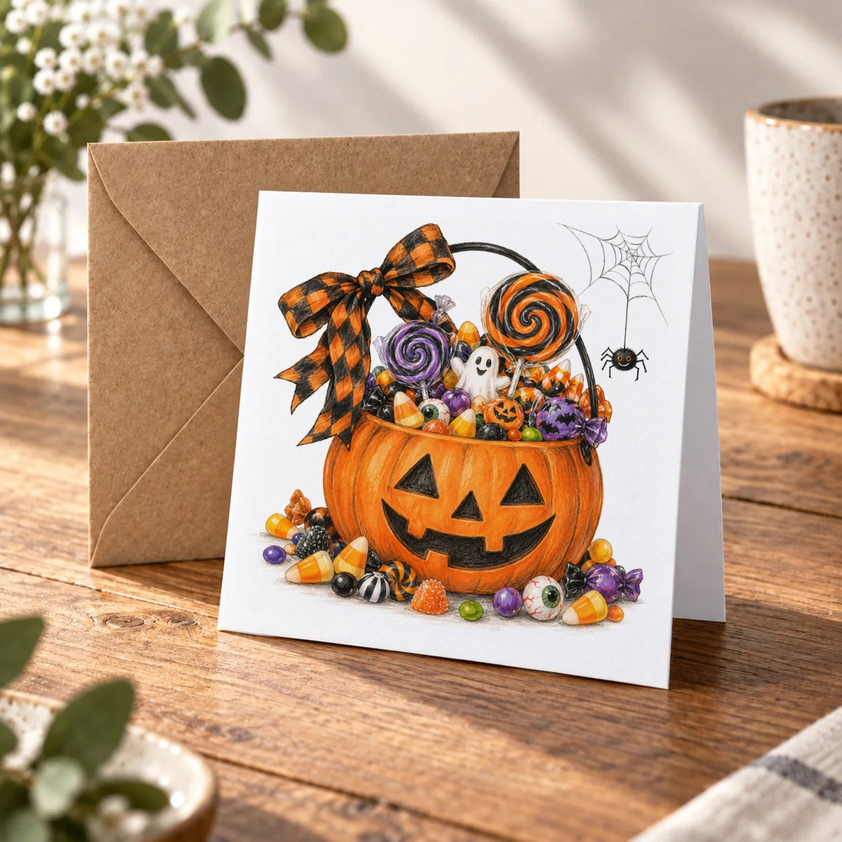 Dark Halloween - Classic Halloween Candy Bucket Greeting Card – Warm Wood