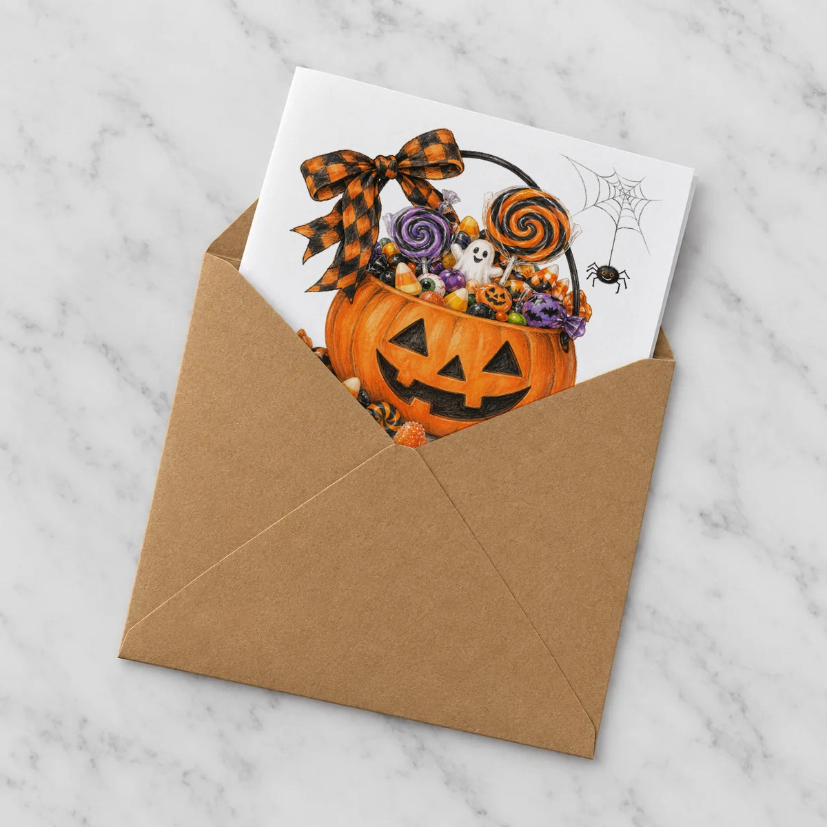 Dark Halloween - Classic Halloween Candy Bucket Greeting Card – Half in Envelope
