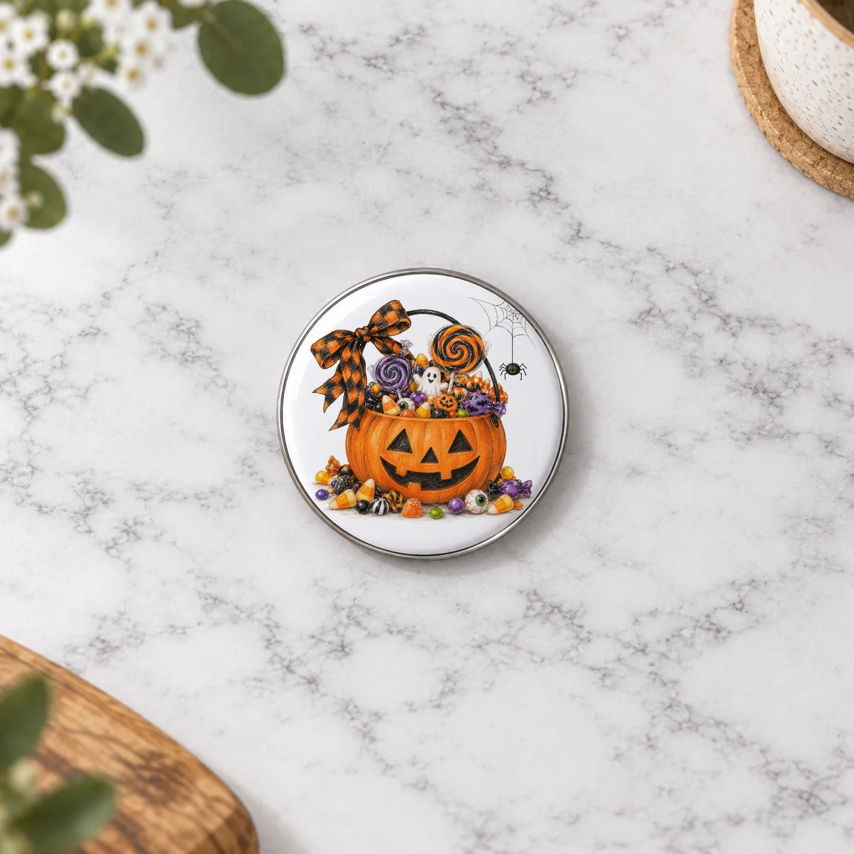 Dark Halloween - Classic Halloween Candy Bucket Greeting Card – Small Badge