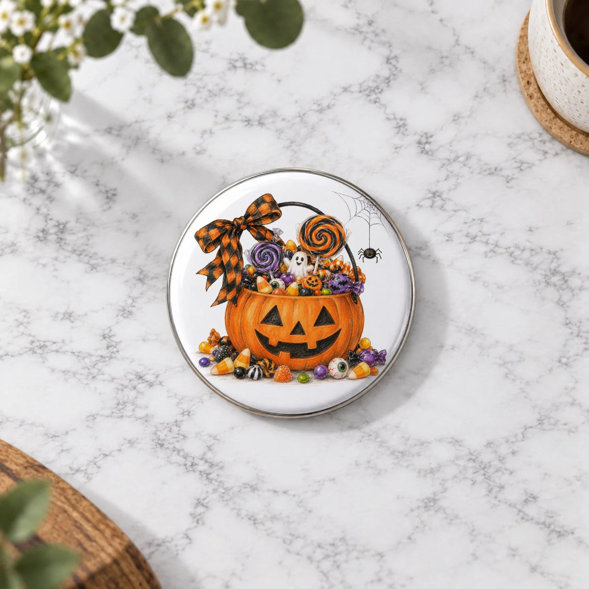 Dark Halloween - Classic Halloween Candy Bucket Greeting Card – Large Badge