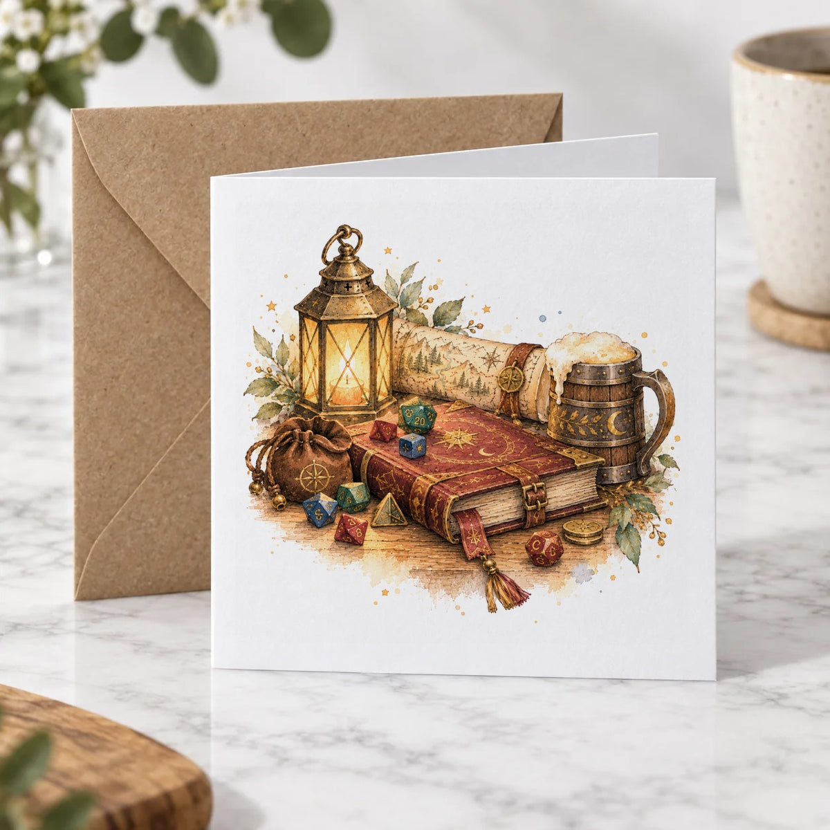 Fantasy RPG - Lantern Map and Dice Adventure Greeting Card – Hero