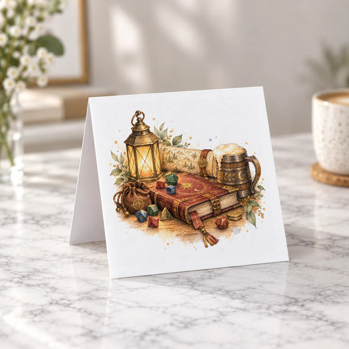 Fantasy RPG - Lantern Map and Dice Adventure Greeting Card – Tent Fold