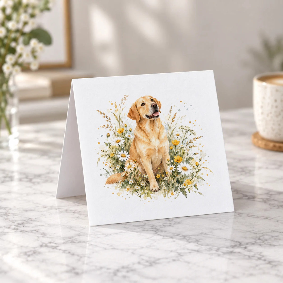 Garden Pets & Birds - Golden Labrador in Wildflowers Greeting Card – Tent Fold