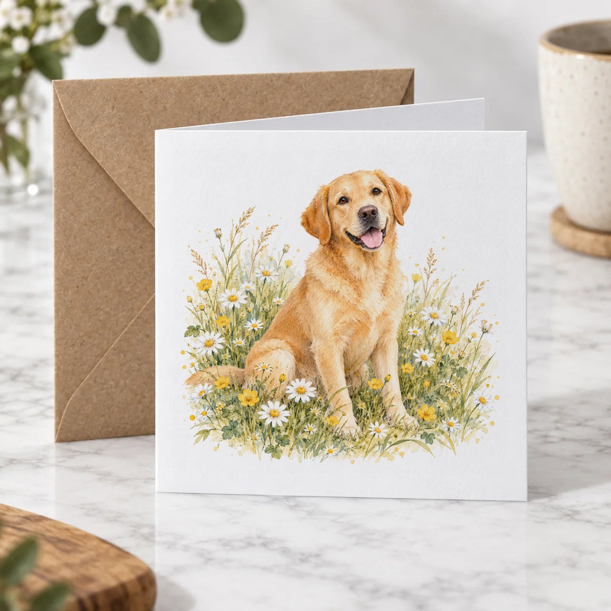 Golden Labrador in a Wildflower Meadow Greeting Card – Hero