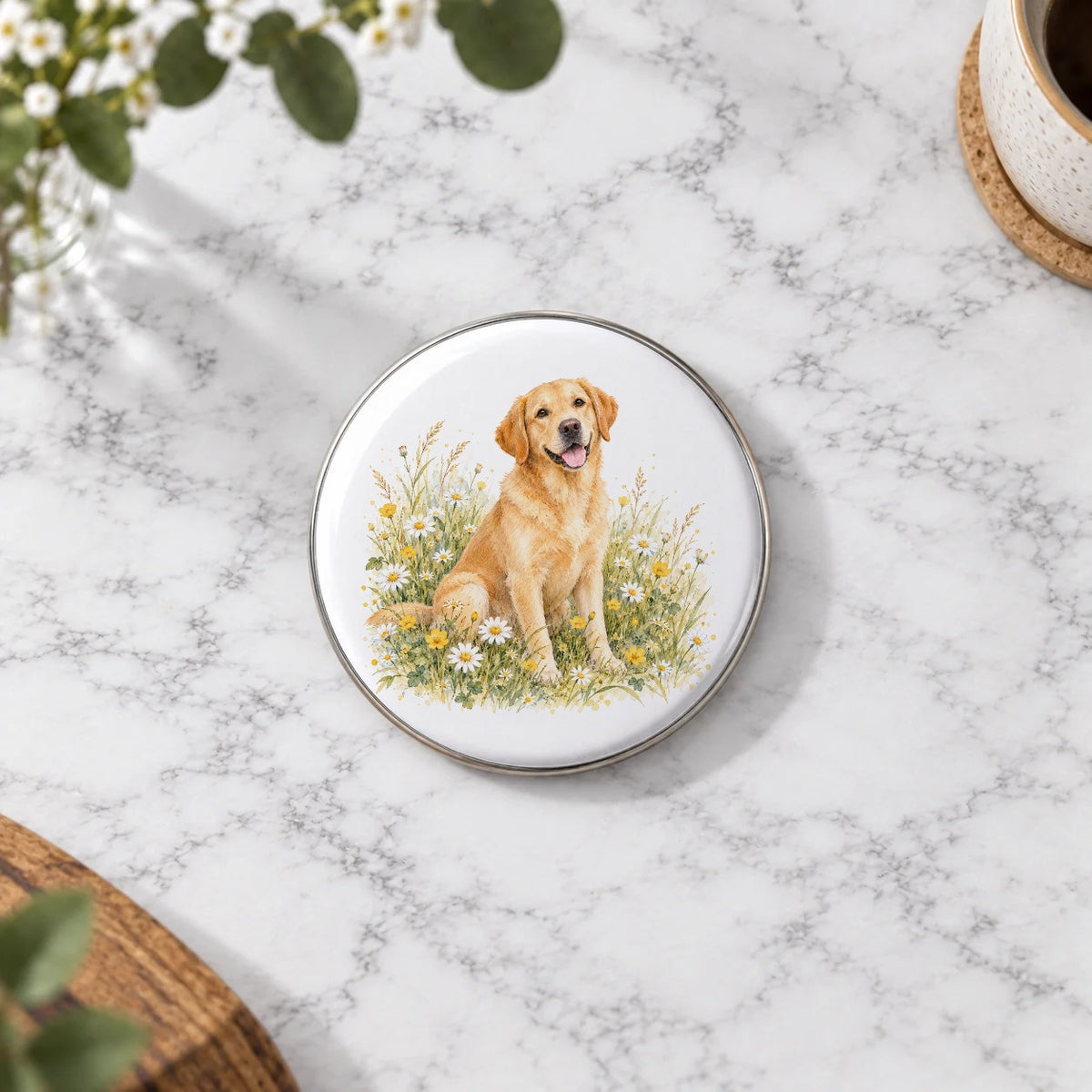 Golden Labrador in a Wildflower Meadow Greeting Card – Large Badge