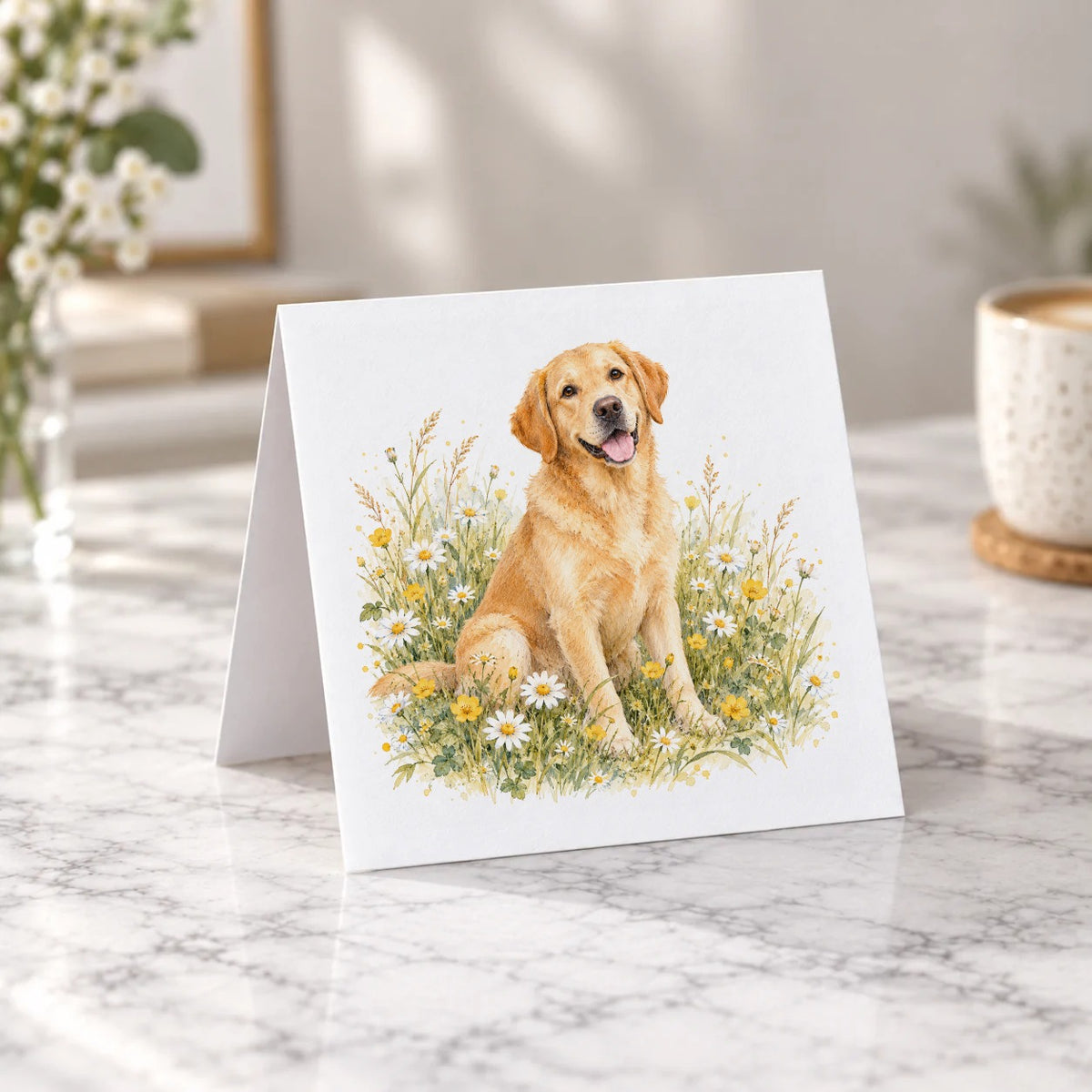 Golden Labrador in a Wildflower Meadow Greeting Card – Tent Fold