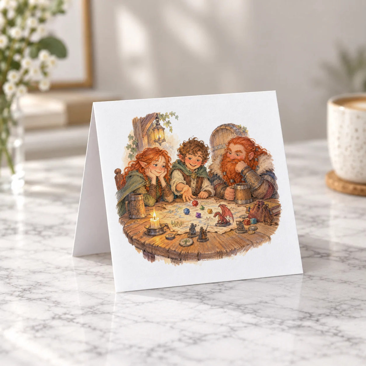 Fantasy Tavern Game Night Greeting Card – Tent fold