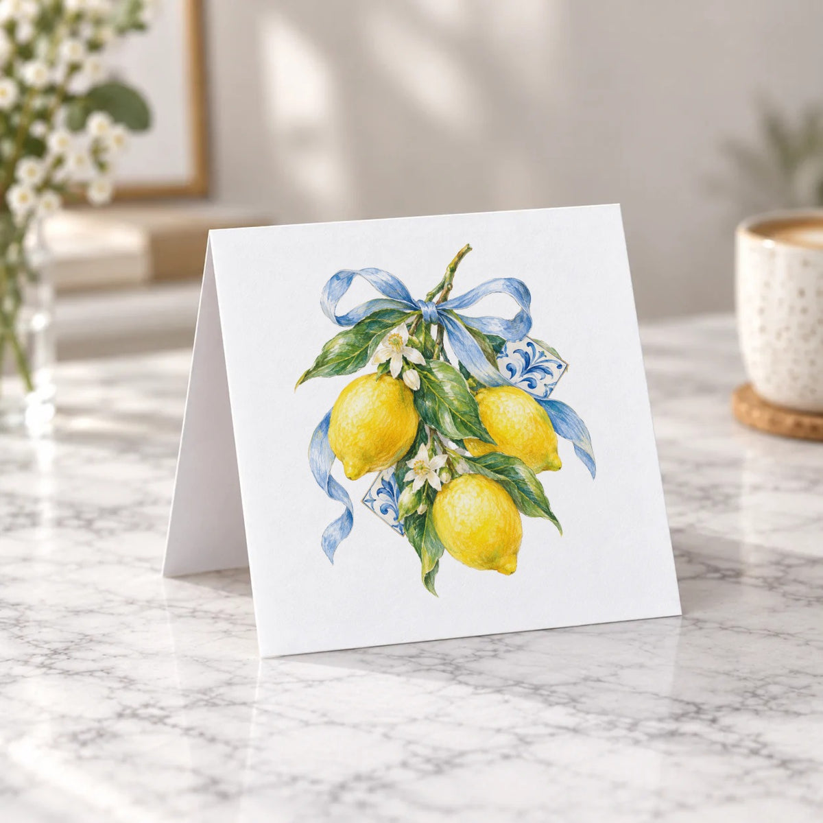 Lemons and Blue Ribbon Greeting Card – Tent Fold