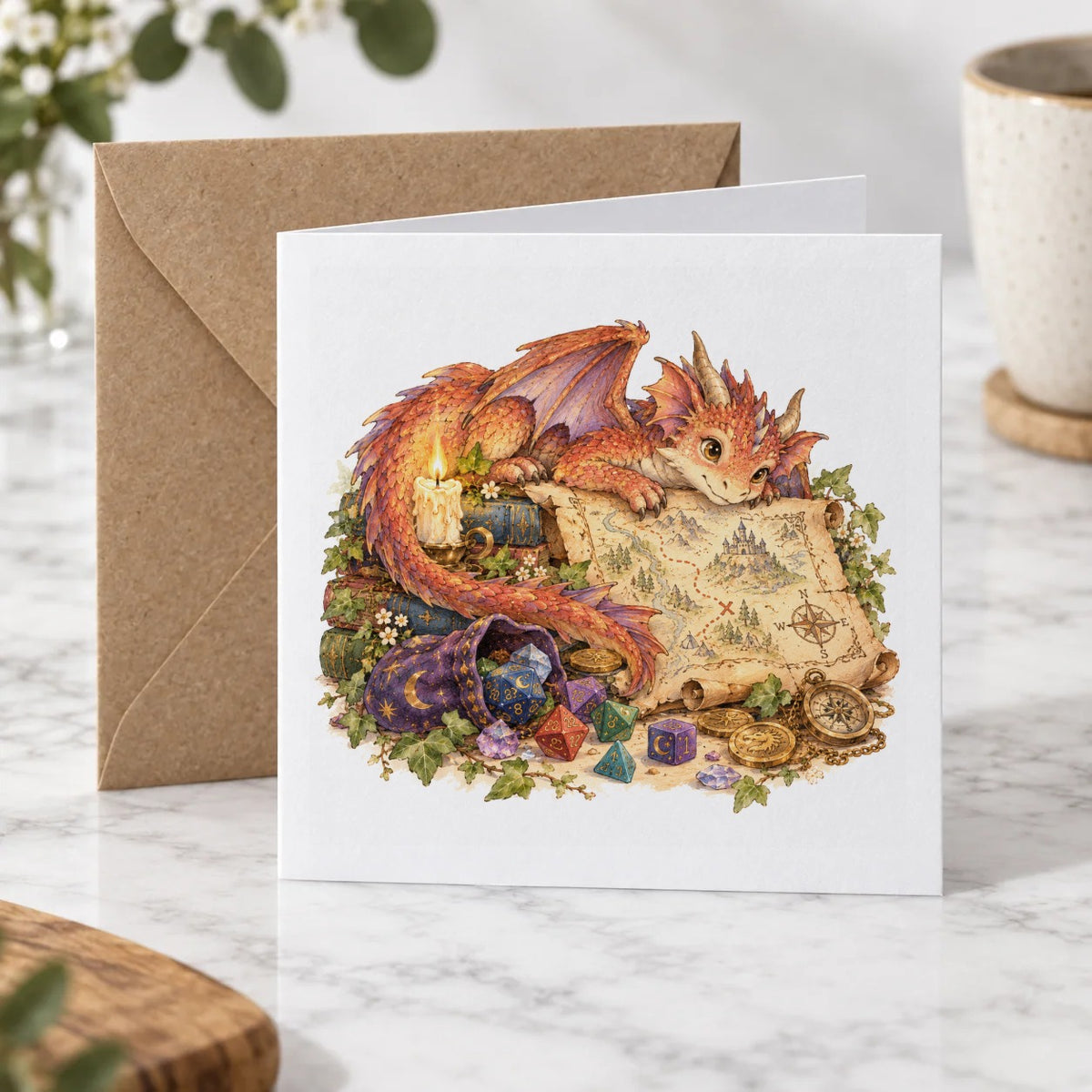 Little Dragon and Treasure Map Greeting Card – Hero