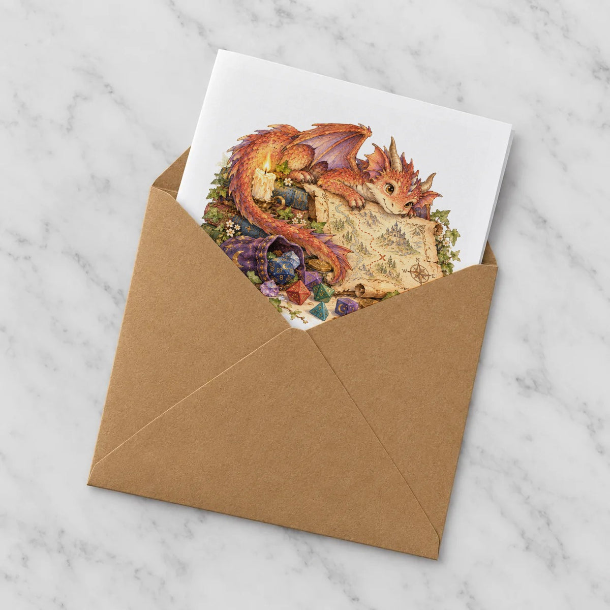 Little Dragon and Treasure Map Greeting Card – Half in Envelope