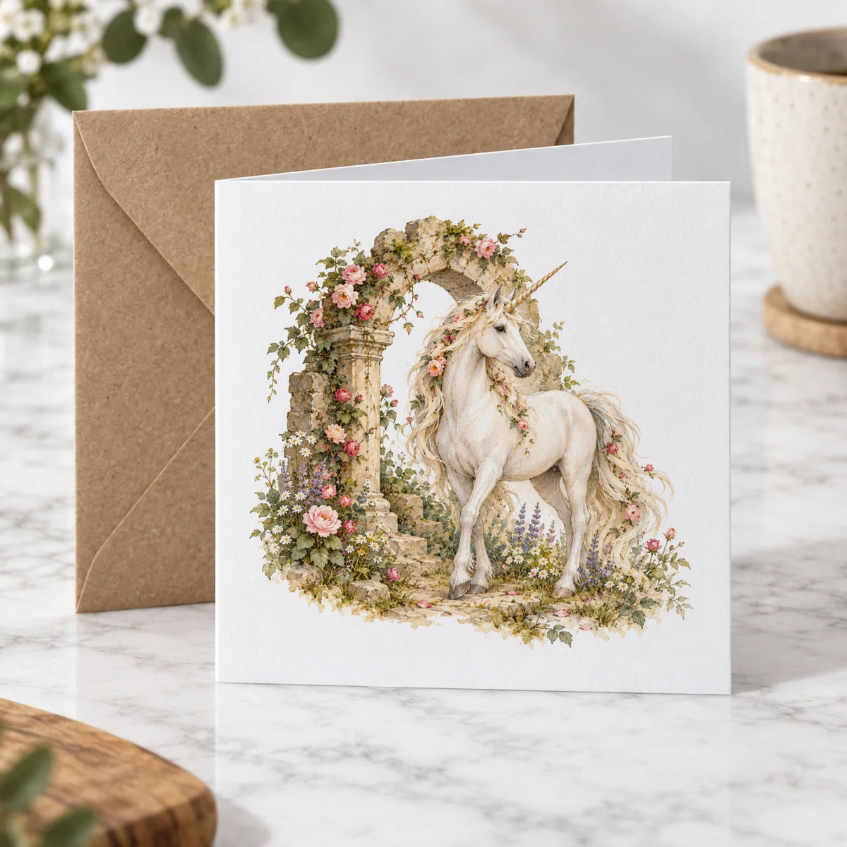 Unicorn and Rose Arch Greeting Card – Hero