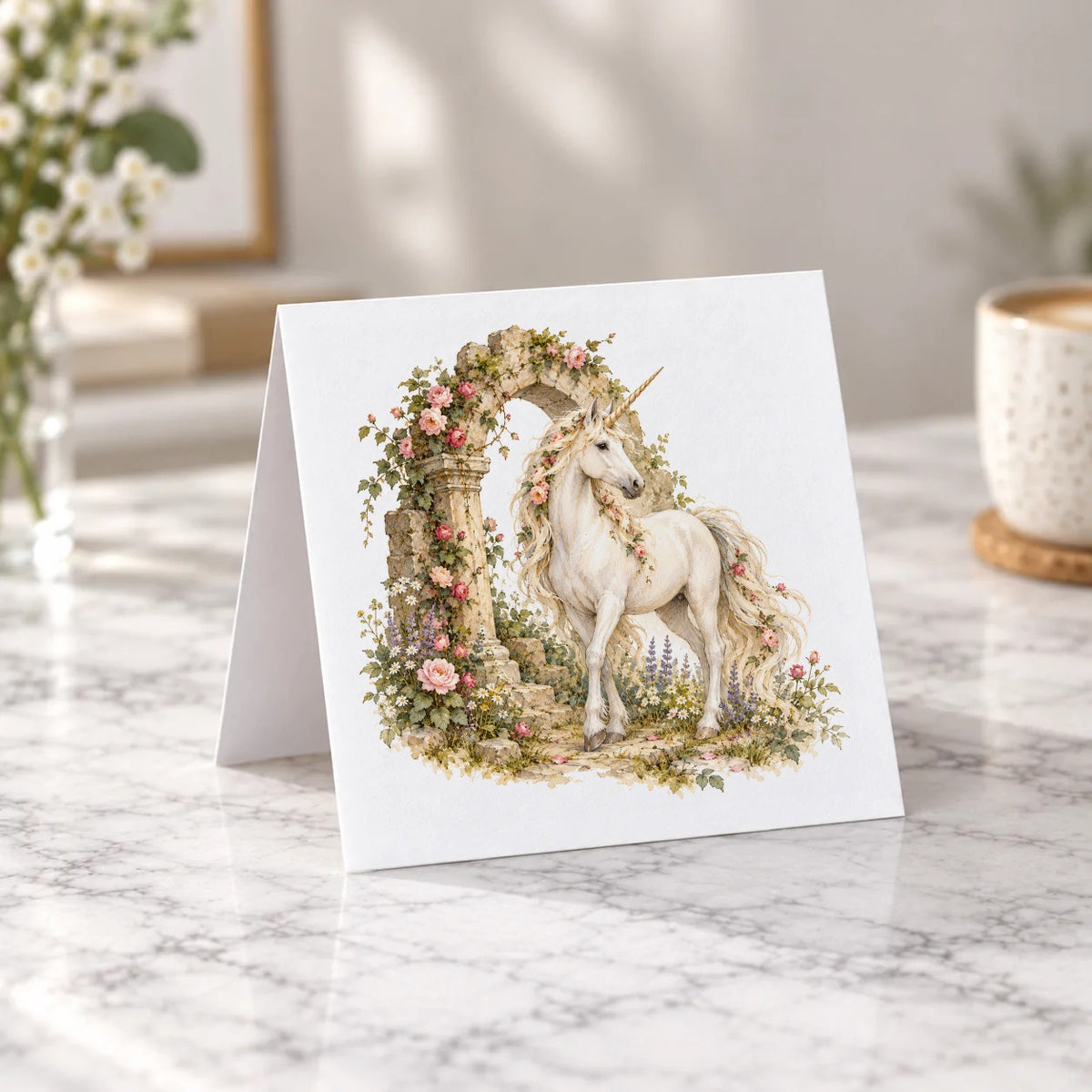 Unicorn and Rose Arch Greeting Card – Tent Fold