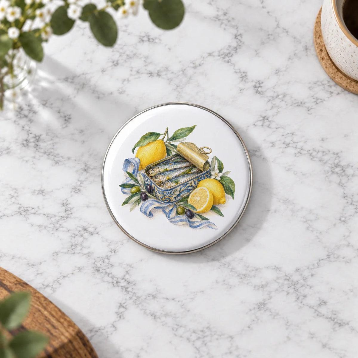 Sardine Tin and Lemons Greeting Card – Badge Large