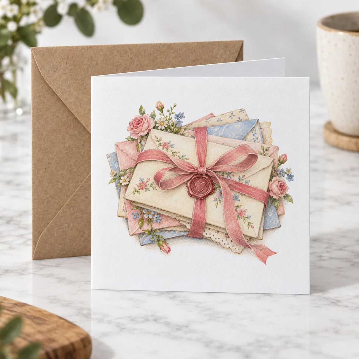 Vintage Letters and Pink Ribbon Greeting Card – Hero